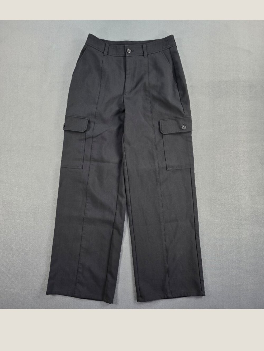 GU Womens M Black Wide Leg Cargo Pants High Rise Utility Trousers
